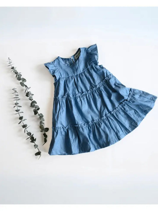 Flutter Sleeve Dress - Light Denim