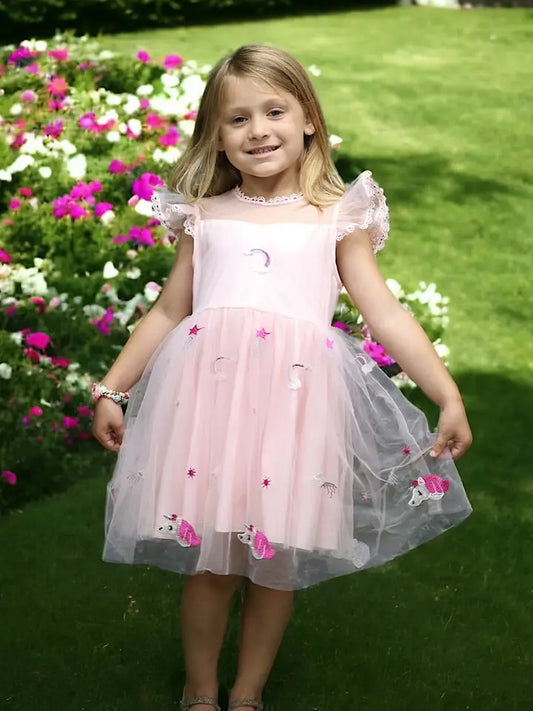 Unicorn & Embroidered Rainbow Tulle Dress. DRG251423028 Jeann